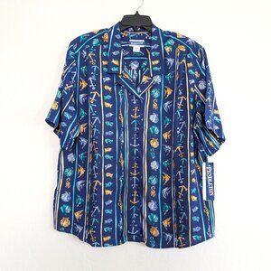 PENDLETON Plus Top Women's 18W Rayon Sea Shoulder Pads Short Sleeve Deadstock